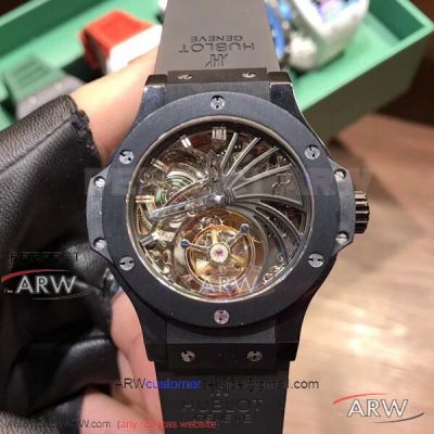 Perfect Replica ZY Factory Hublot Big Bang Skeleton Tourbillon Dial Black Case 40mm Watch